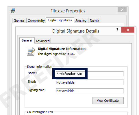 Screenshot of the Bitdefender SRL certificate